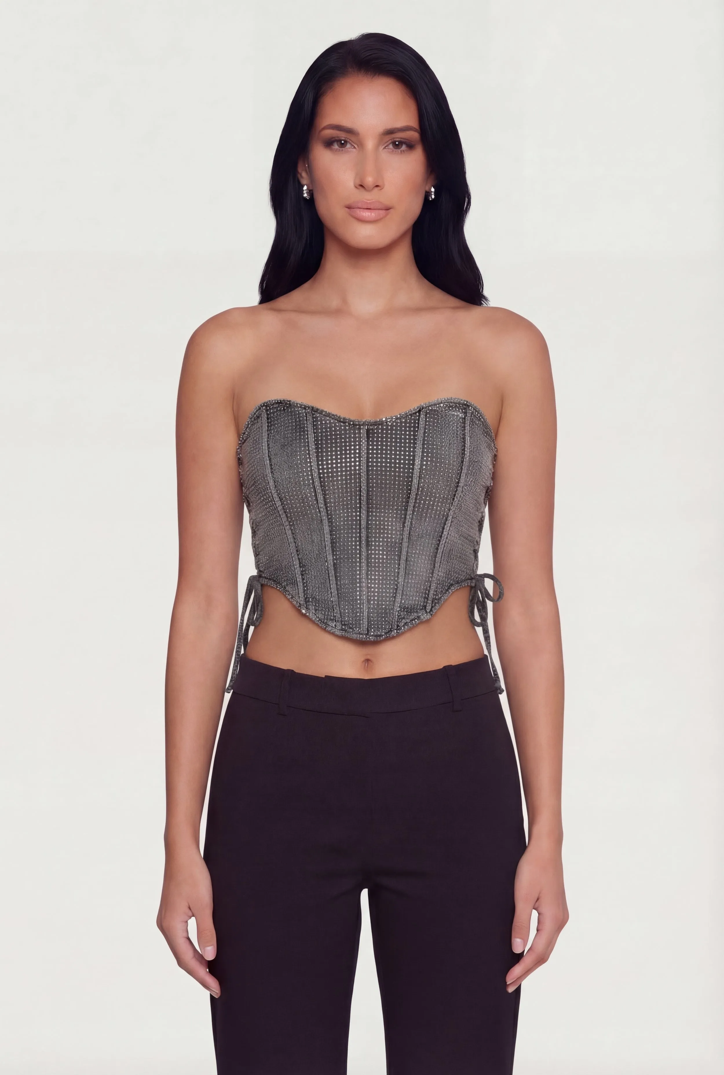 Denim Lace Up Sides Rhinestone Corset Crop Top sold by Rainbow product image thumbnail 2