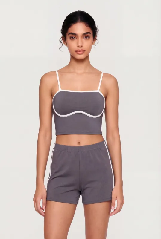 Contrast Trim Square Neckline Crop Top made by Rainbow