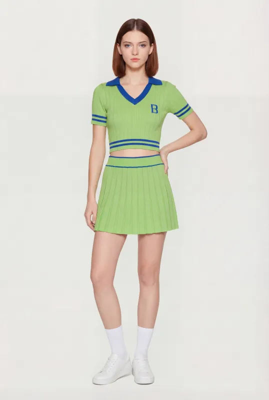High Waisted Contrast Trim Pleated Skirt made by Rainbow