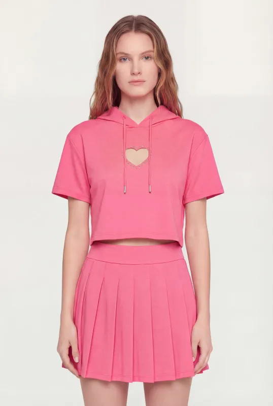 Heart Cutout Detail Short Sleeve Cropped Hoodie made by Rainbow