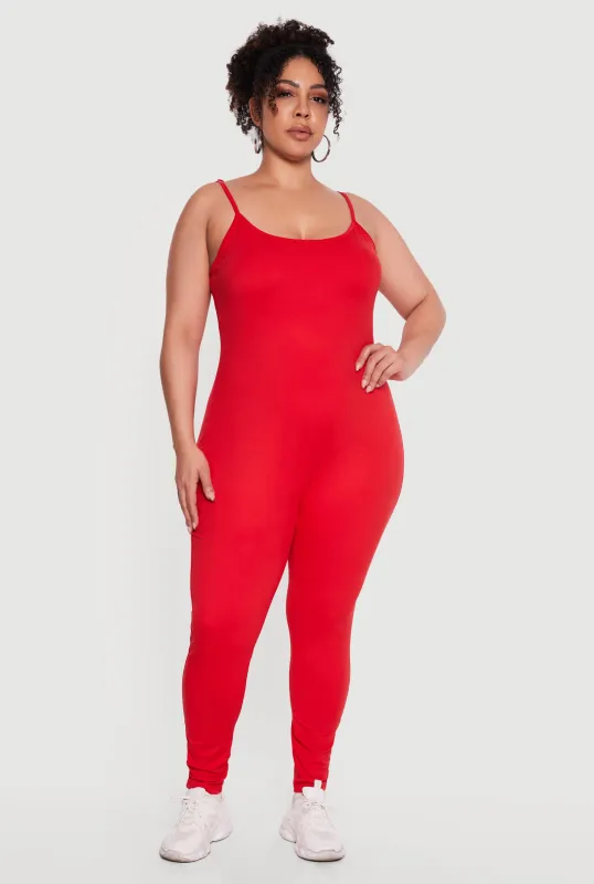 Plus Size Scoop Neck Spaghetti Strap Catsuit made by Rainbow
