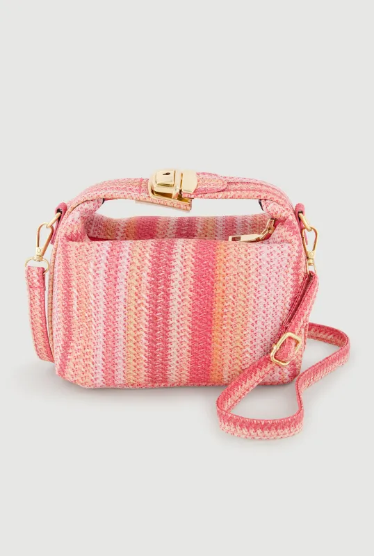 Striped Raffia Print Convertible Crossbody Bag made by Rainbow