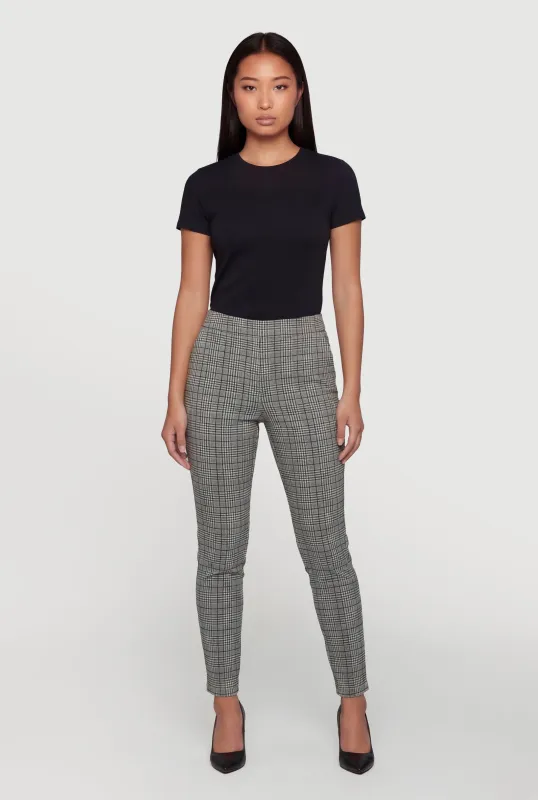 High Waisted Pull On Plaid Dress Pants made by Rainbow