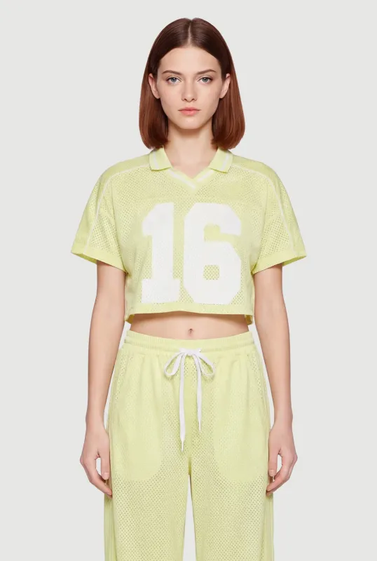 Collared 16 Graphic Cropped Mesh Jersey made by Rainbow