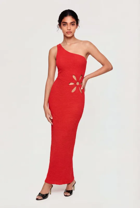 Textured Knit Flower Cutout One Shoulder Dress made by Rainbow