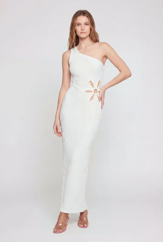 Textured Knit Flower Cutout One Shoulder Dress made by Rainbow