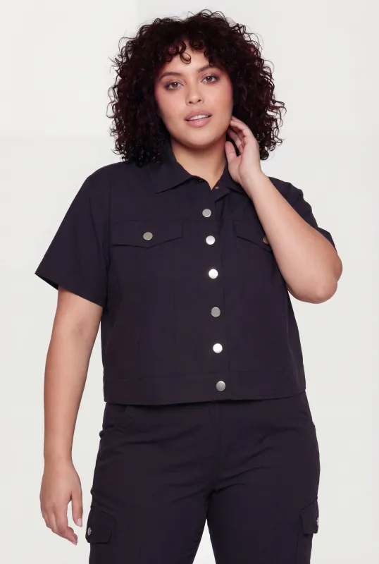 Plus Size Nylon Button Front Crop Top made by Rainbow