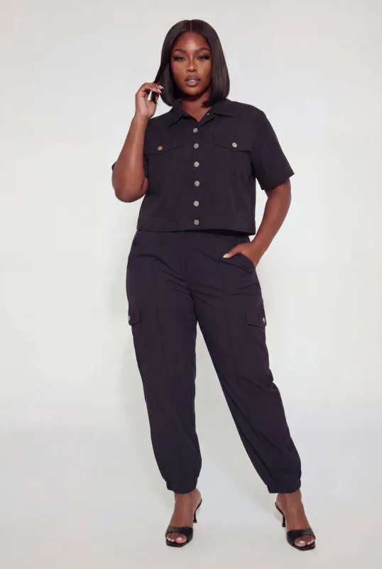 Plus Size Pintuck Detail Cargo Pocket Joggers made by Rainbow