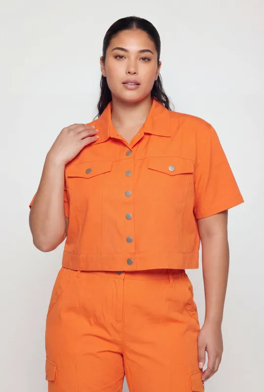 Plus Size Nylon Button Front Crop Top made by Rainbow