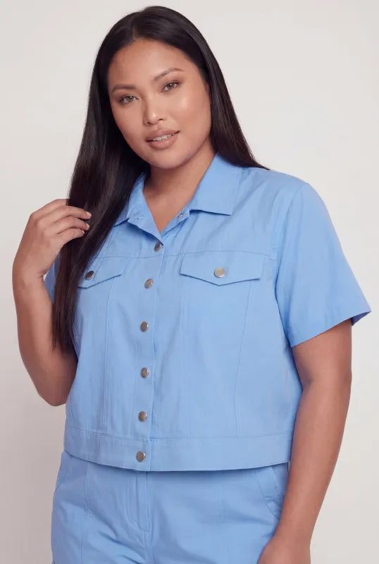 Plus Size Nylon Button Front Crop Top made by Rainbow