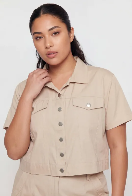 Plus Size Nylon Button Front Crop Top made by Rainbow