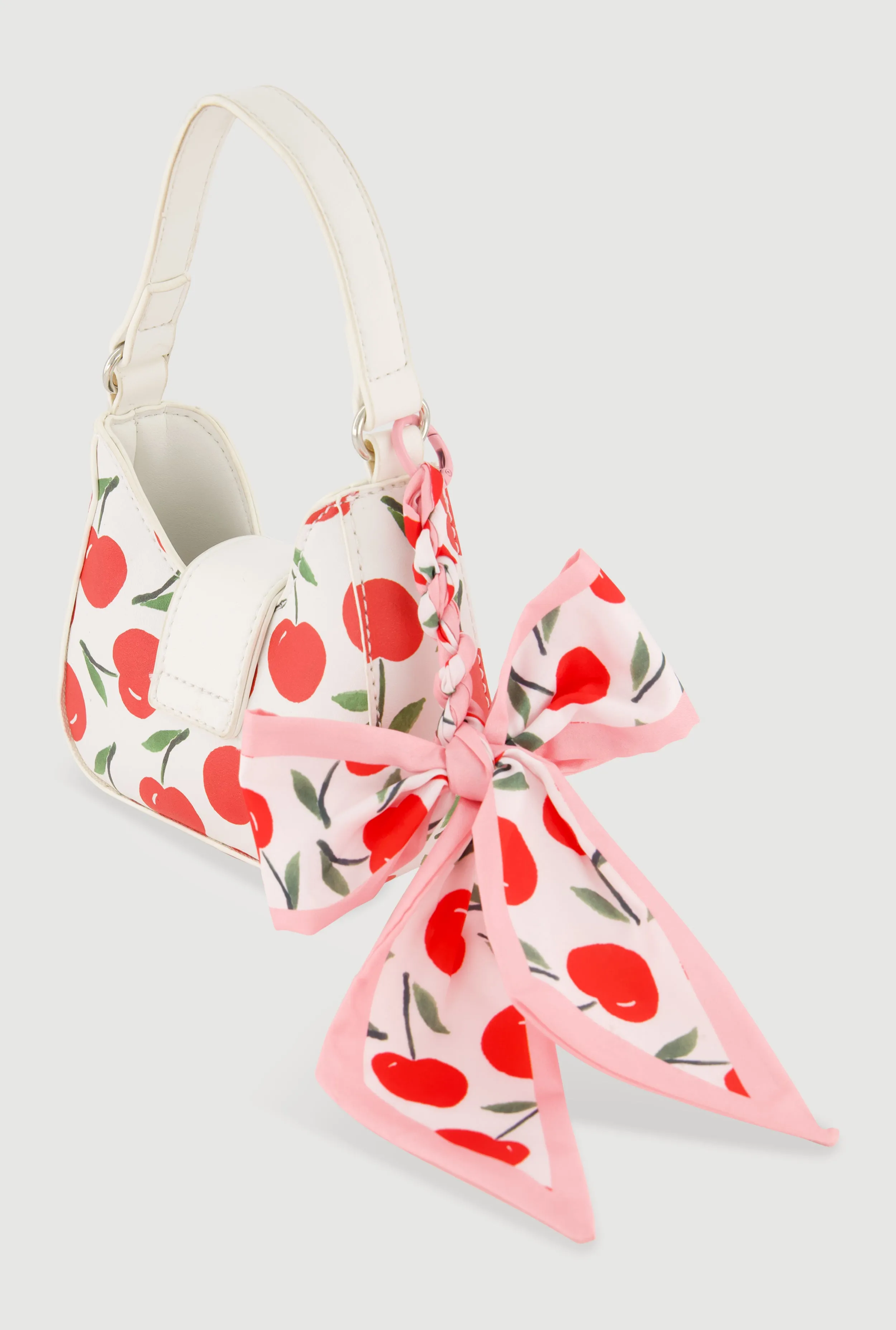 Chic Cherry Print Faux Leather Bag with Bow Charm sold by Rainbow product image thumbnail 2