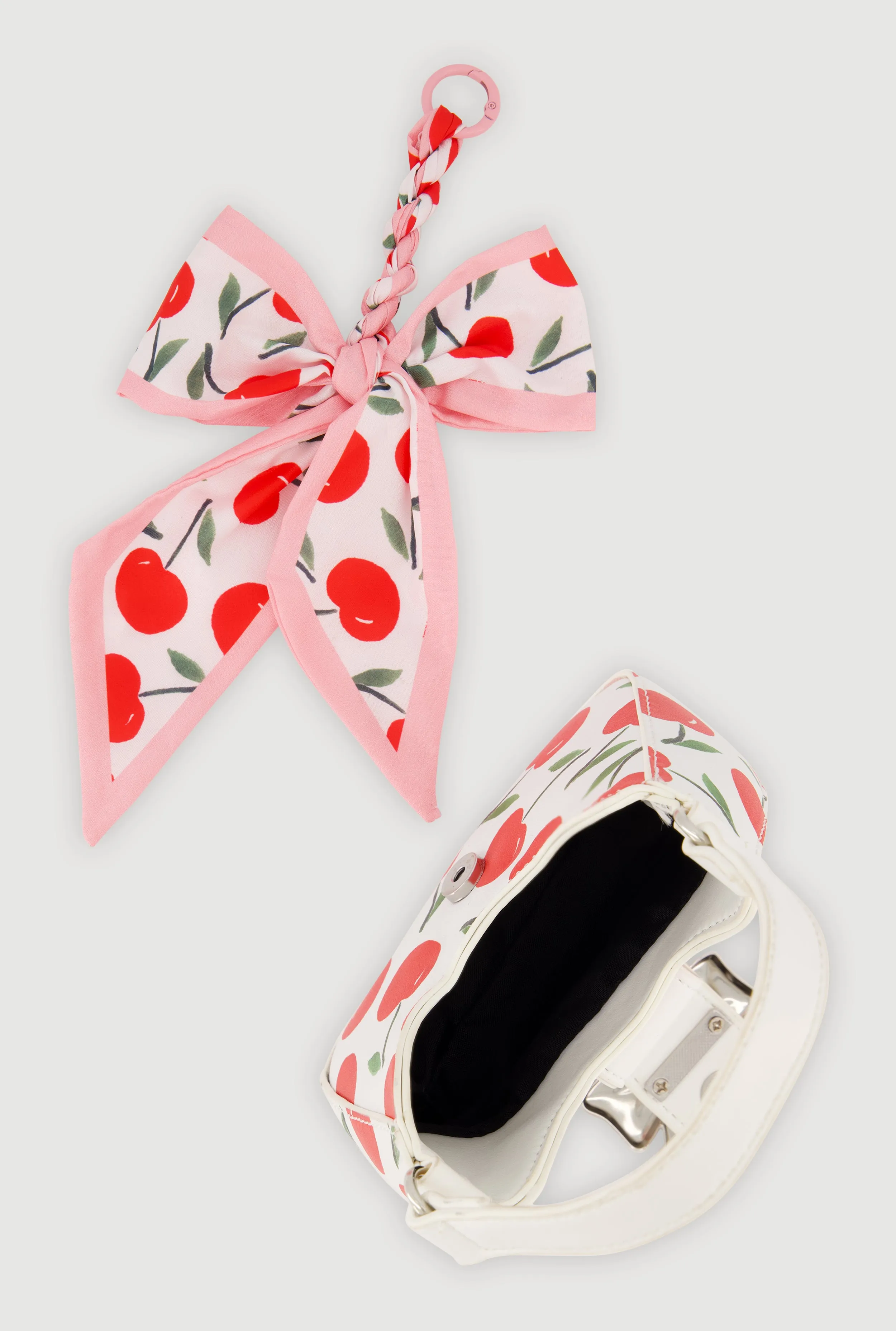 Chic Cherry Print Faux Leather Bag with Bow Charm sold by Rainbow product image thumbnail 3