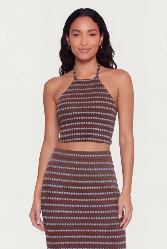 Geometric Striped Halter Crop Top made by Rainbow