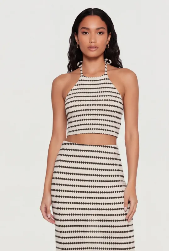 Geometric Striped Halter Crop Top made by Rainbow