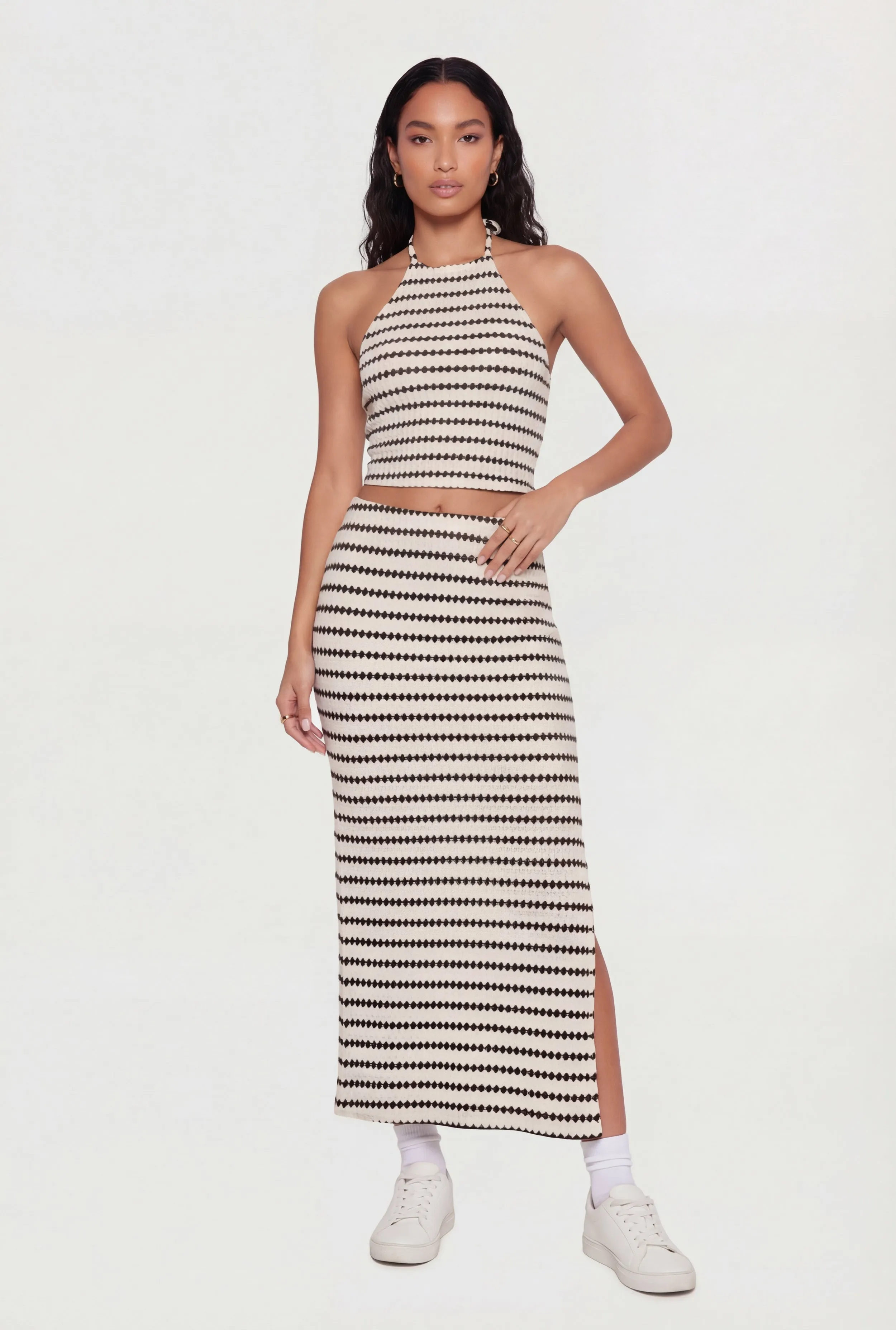 Geometric Striped Maxi Skirt sold by Rainbow
