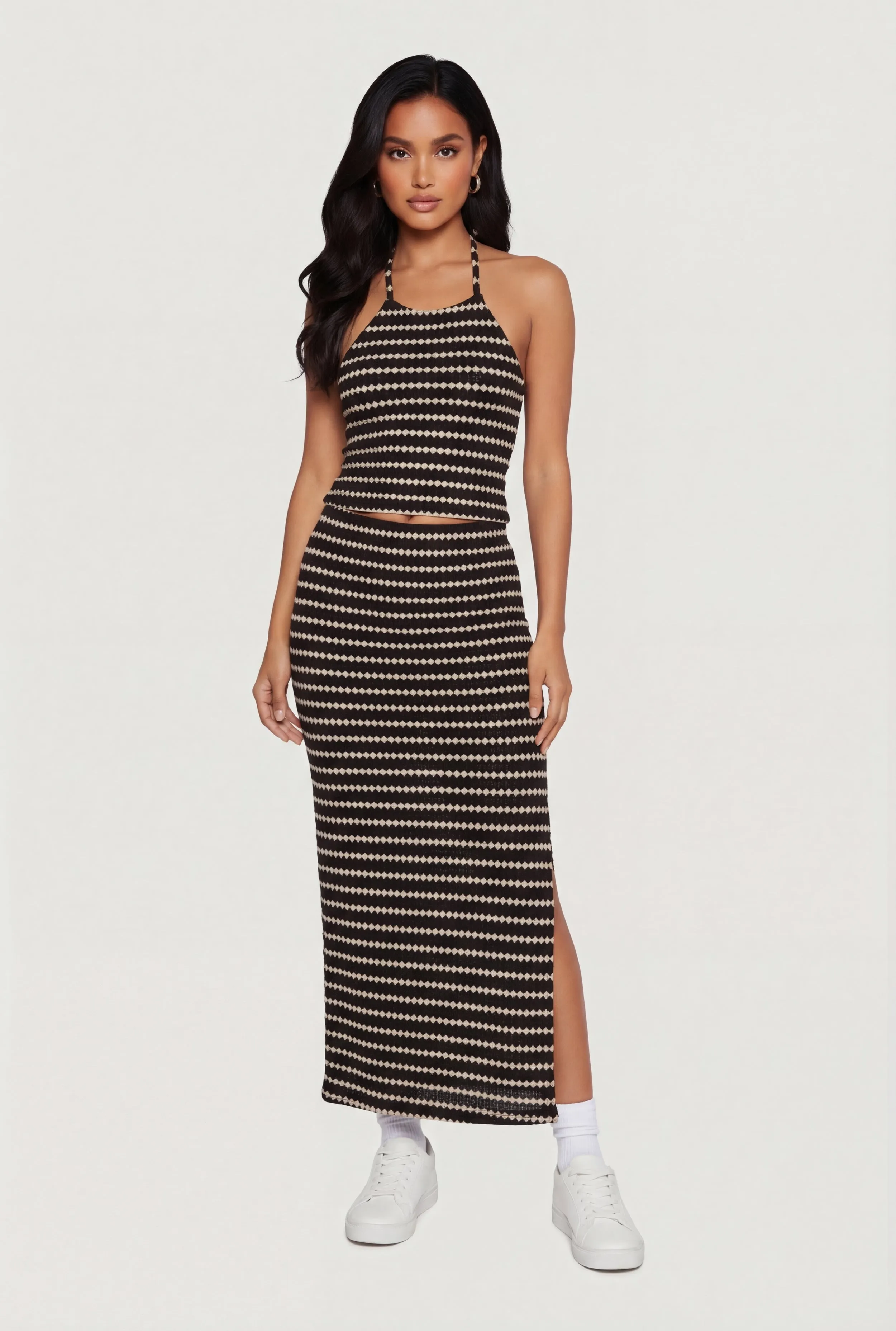 Geometric Striped Maxi Skirt sold by Rainbow