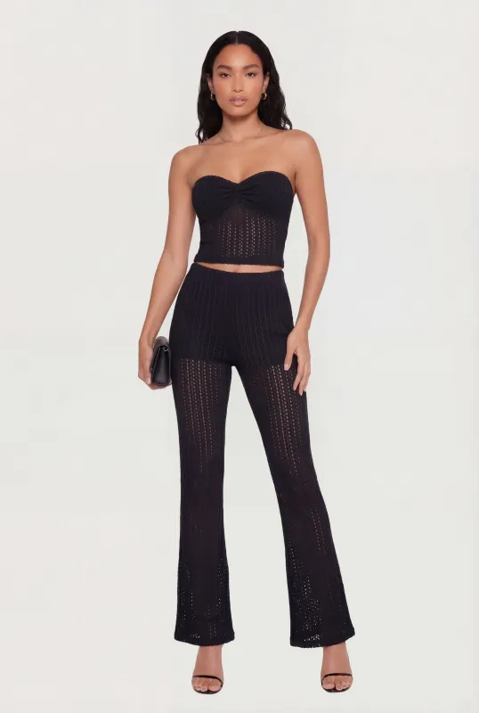 Textured Knit Pull On Bootcut Casual Pants made by Rainbow