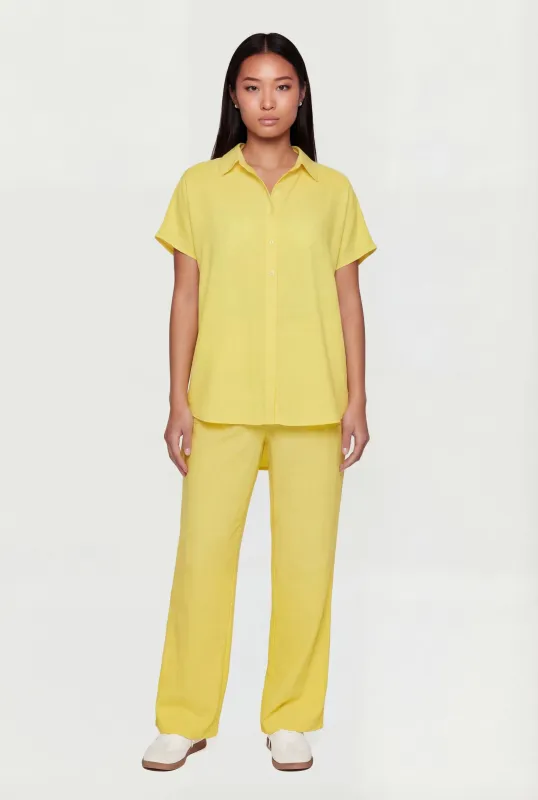 Crepe Knit Drawstring Detail Wide Leg Pants made by Rainbow