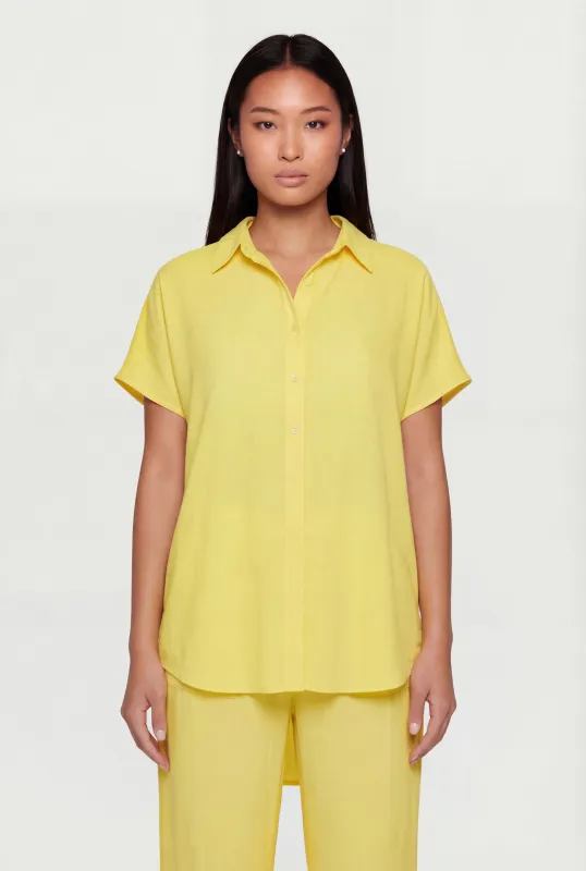 Crepe Knit Tie Front High Low Shirt made by Rainbow