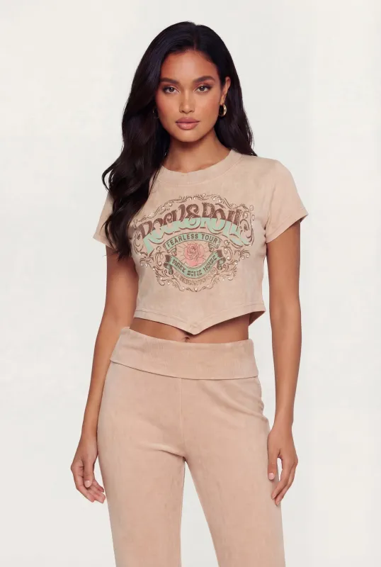 Acid Wash Rock and Roll Graphic Short Sleeve Crop Top made by Rainbow