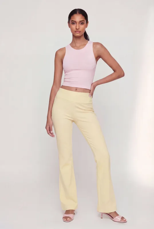 Solid Wide Waist Pull On Flare Pants made by Rainbow