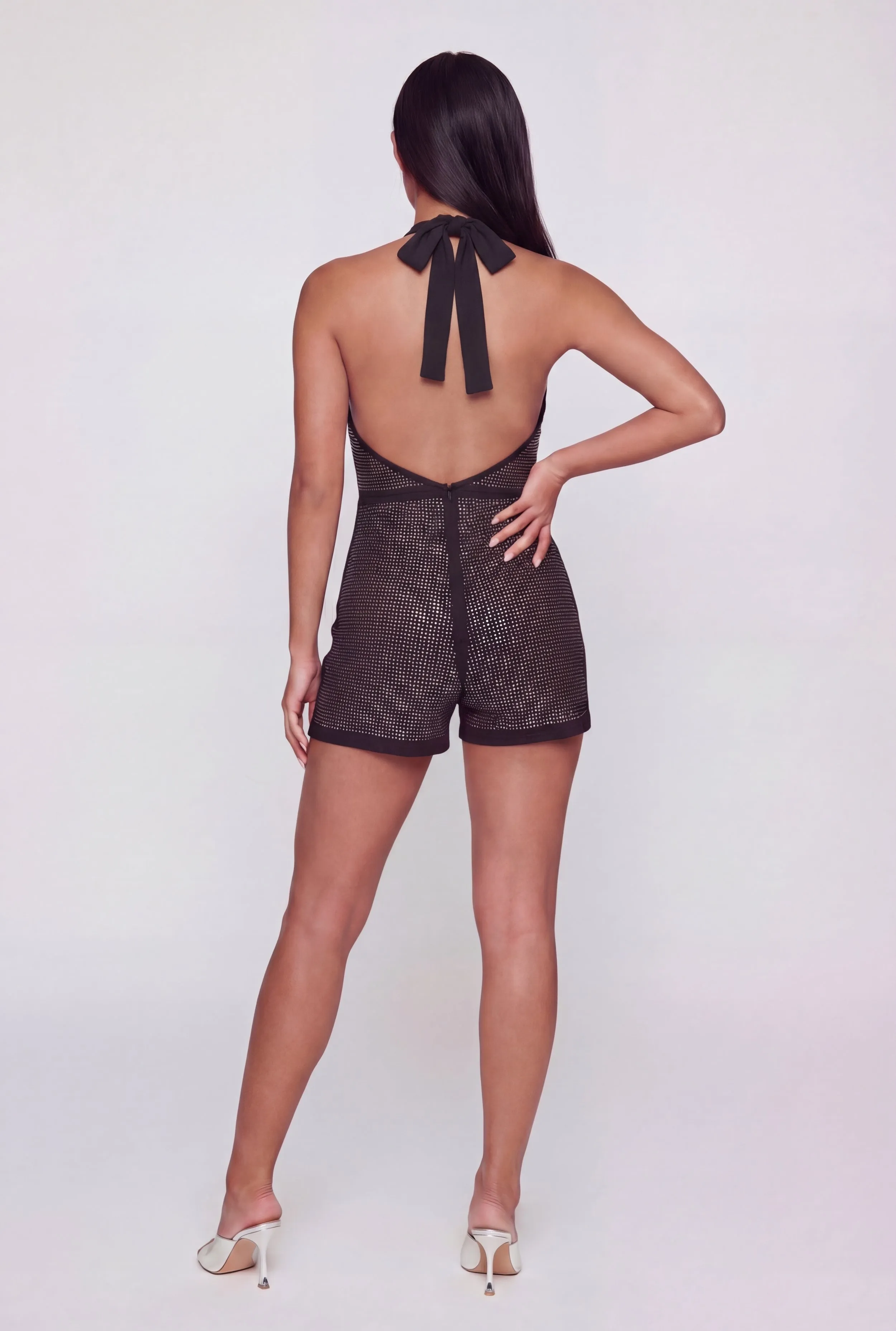 Rhinestone Plunge Halter Romper sold by Rainbow product image thumbnail 3
