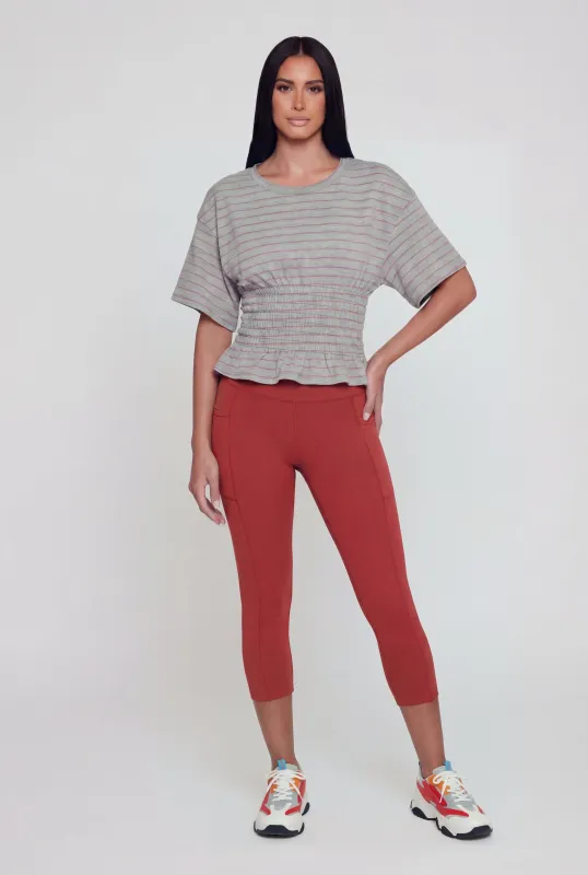 Striped Smocked Waist Peplum Top made by Rainbow