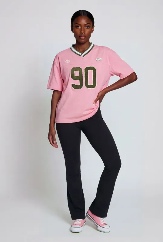 Contrast Trim Chenille Patch Graphic Tee made by Rainbow