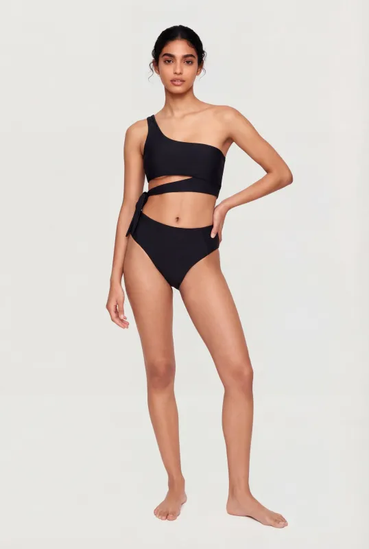 One Shoulder Side Tie Bikini Top and Bottoms Set made by Rainbow