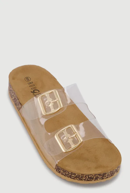 Double Buckle Band Footbed Sandals made by Rainbow