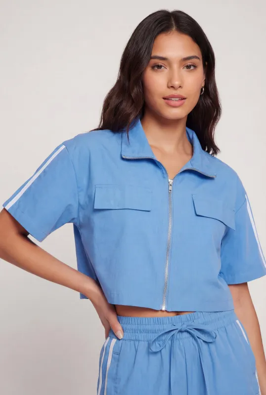 Nylon Zip Font Collar Crop Top made by Rainbow