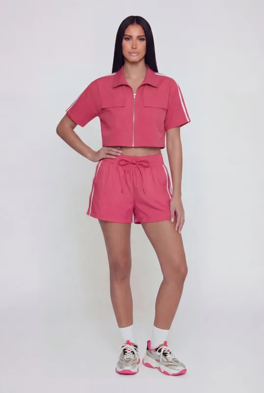 Nylon Varsity Stripe Drawstring Waist Shorts made by Rainbow