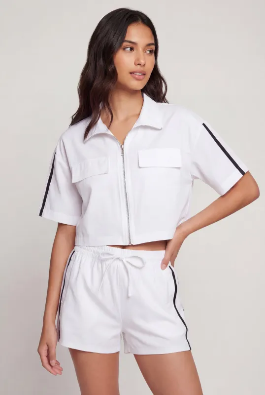 Nylon Zip Font Collar Crop Top made by Rainbow