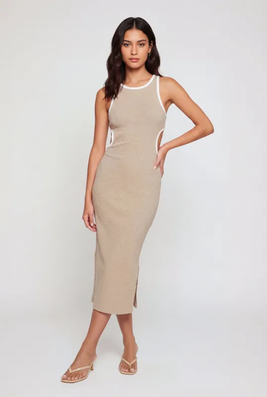 Contrast Trim Side Cut Out Midi Dress made by Rainbow