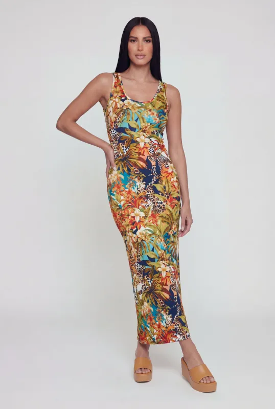 Floral Animal Print Maxi Tank Dress made by Rainbow