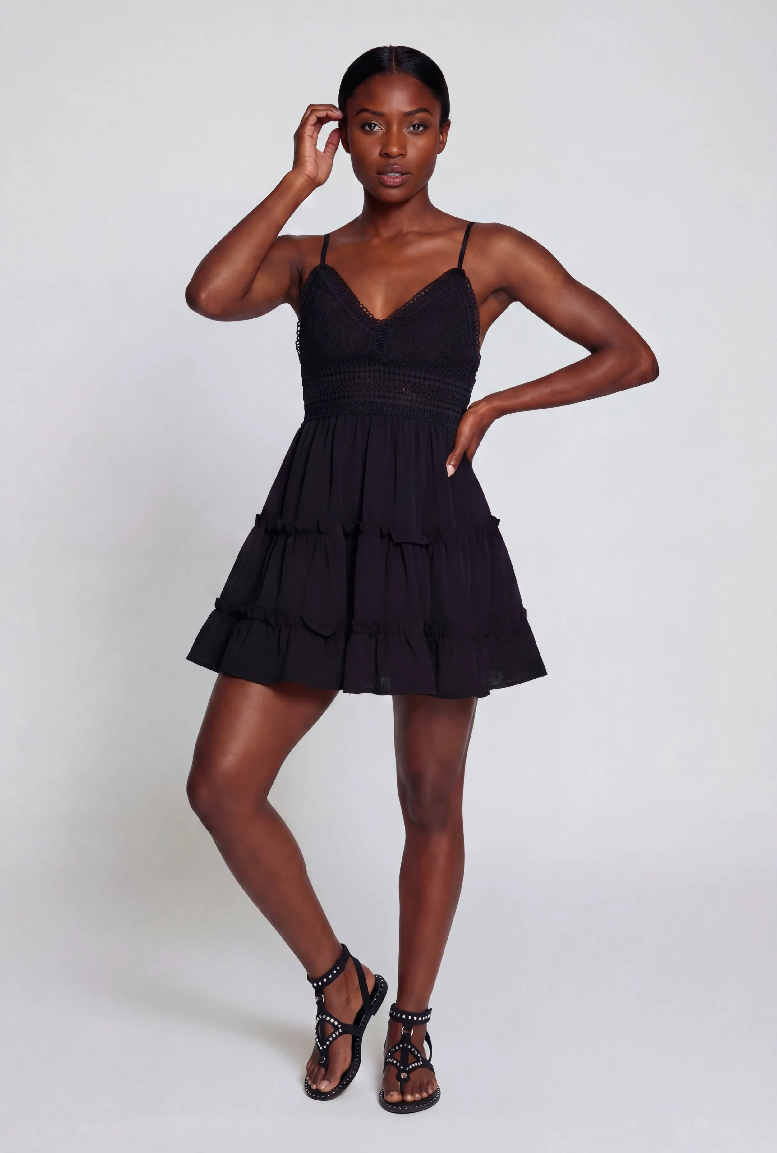 Tie Back Keyhole Ruffle Tiered Mini Dress sold by Rainbow product image thumbnail 2