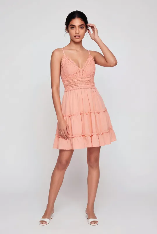 Tie Back Keyhole Ruffle Tiered Mini Dress made by Rainbow