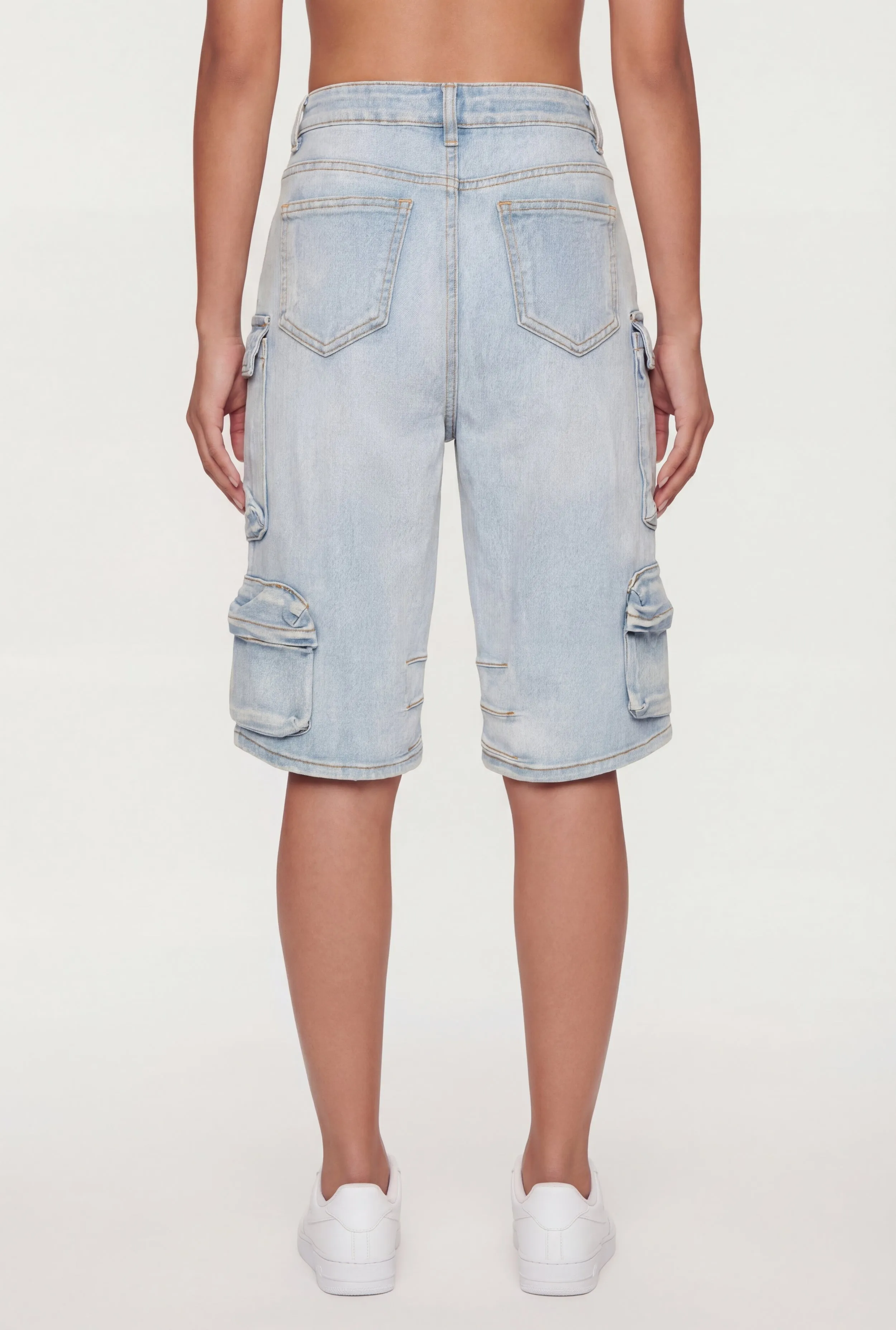 Acid Wash High Waisted Denim Cargo Bermuda Shorts sold by Rainbow product image thumbnail 5