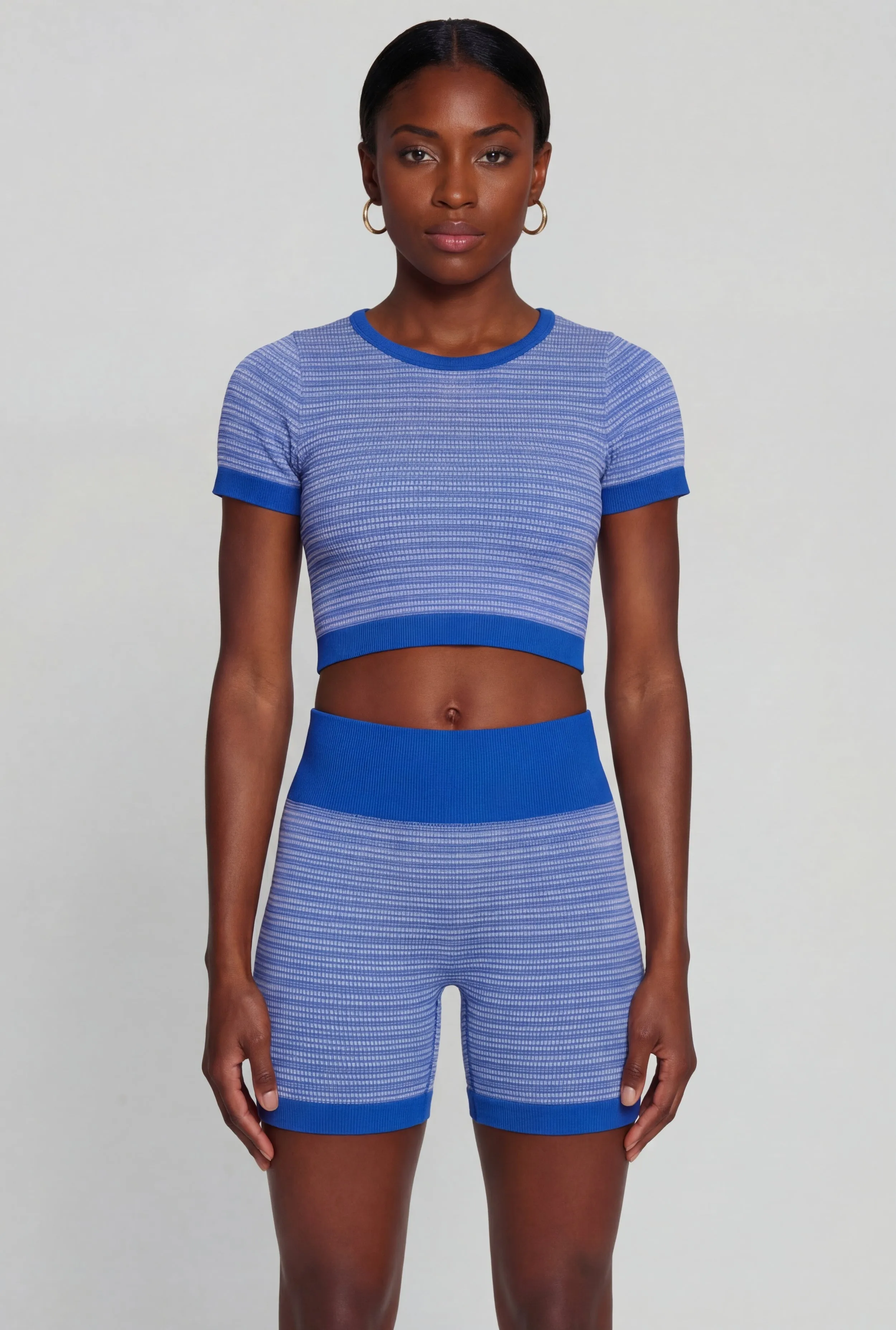 Striped Seamless Short Sleeve Crop Top sold by Rainbow