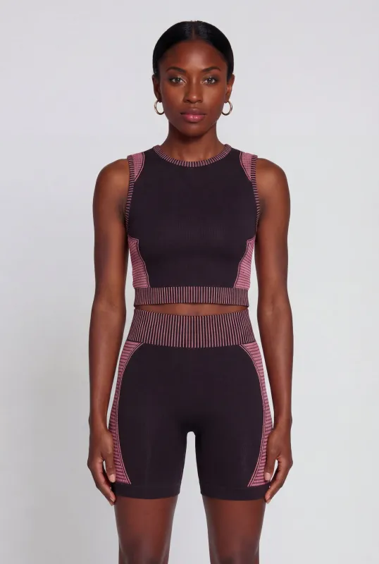 Seamless Stripe Detail Laser Cut Crop Top made by Rainbow