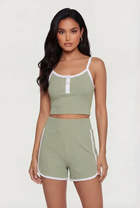 Contrast Trim Button Front Crop Top made by Rainbow