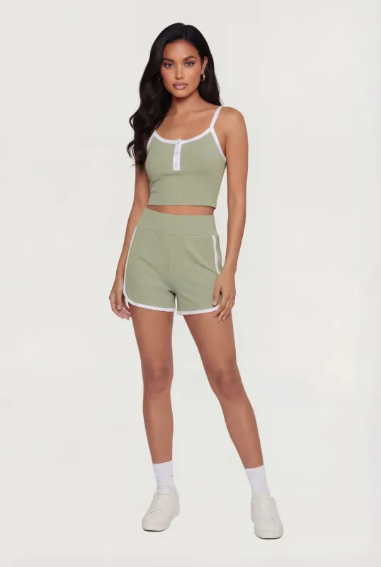 Contrast Piping Ribbed Dolphin Shorts made by Rainbow