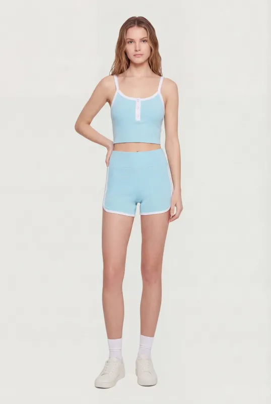 Contrast Piping Ribbed Dolphin Shorts made by Rainbow