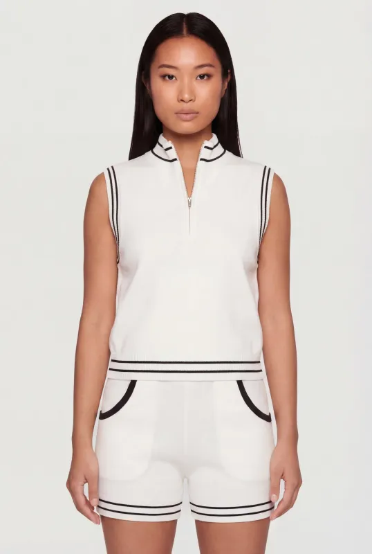 Varsity Stripe Half Zip Front Sleeveless Mock Neck Top made by Rainbow