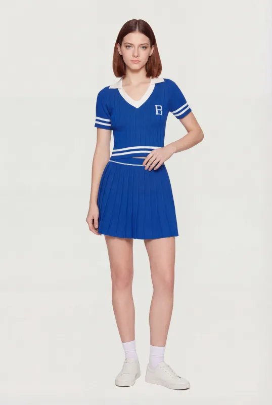 High Waisted Contrast Trim Pleated Skirt made by Rainbow