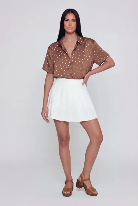 Polka Dot Satin Cropped Button Front Shirt made by Ambiance