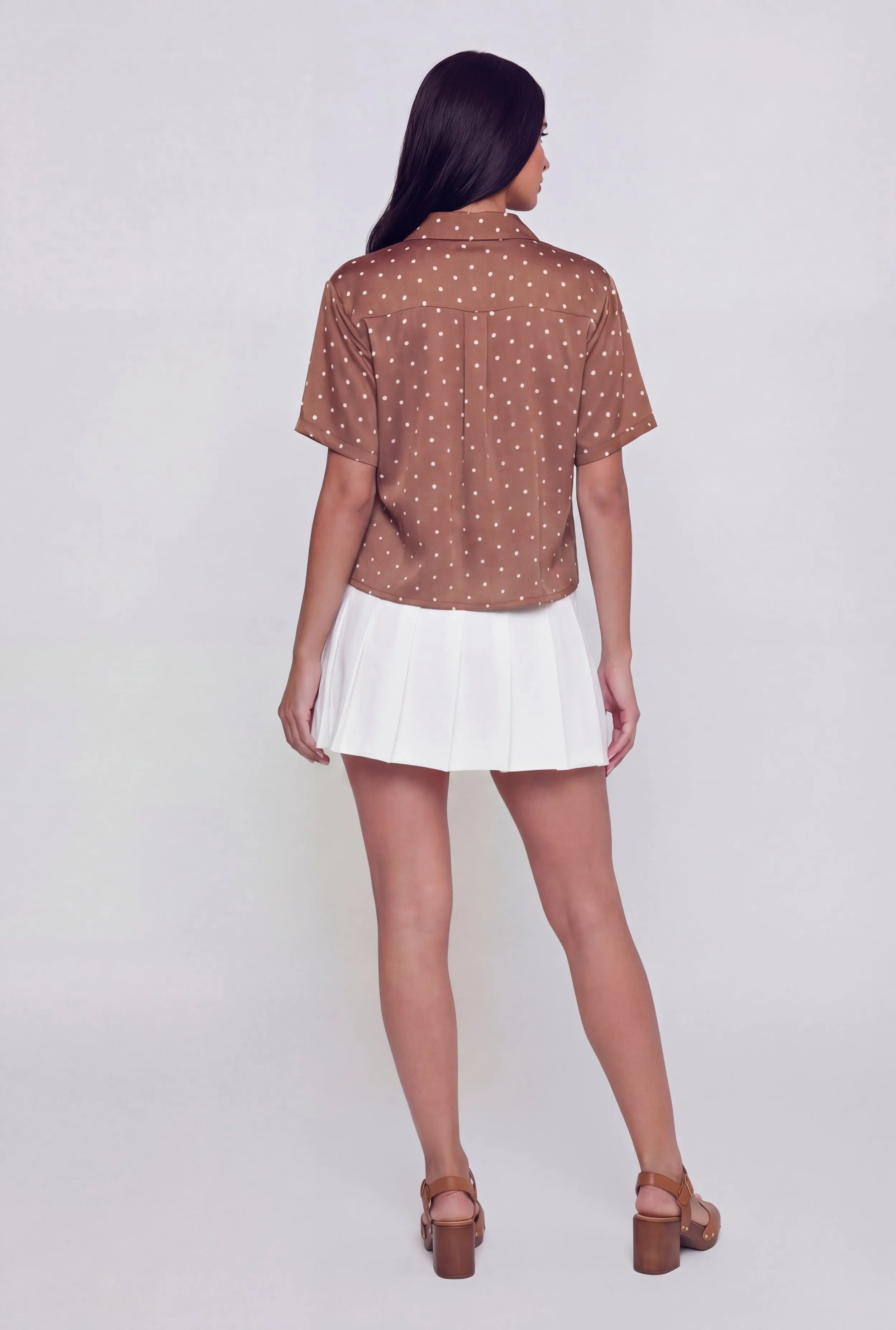 Polka Dot Satin Cropped Button Front Shirt sold by Rainbow product image thumbnail 5