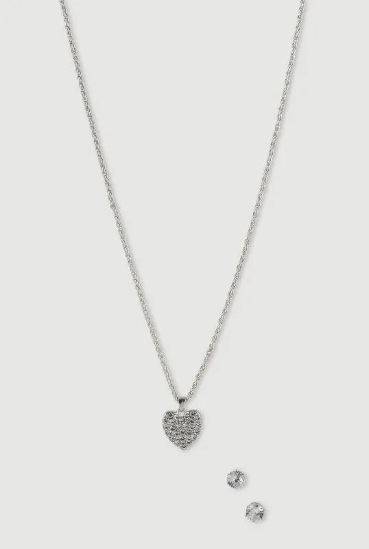 Cubic Zirconia Heart Necklace and Stud Earrings made by Rainbow