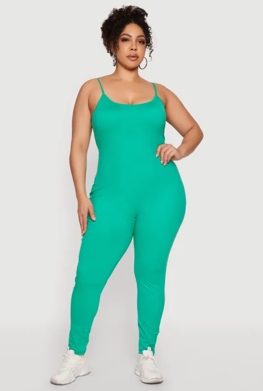 Plus Size Scoop Neck Spaghetti Strap Catsuit made by Rainbow